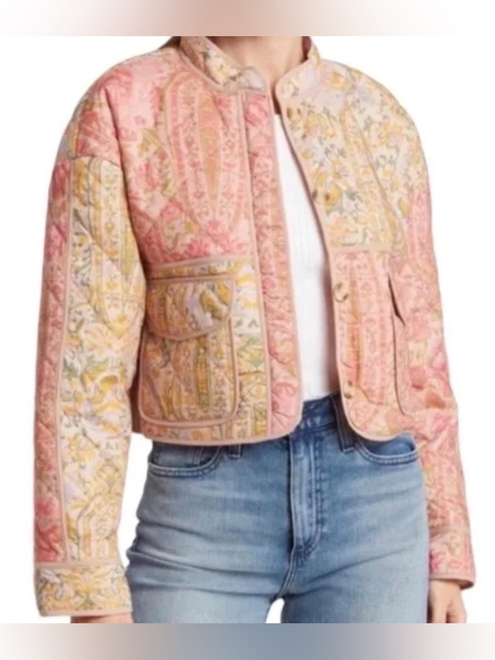 7 for Mankind | NWOT - Floral Patchwork Cropped Barn Jacket - Size S - Multi